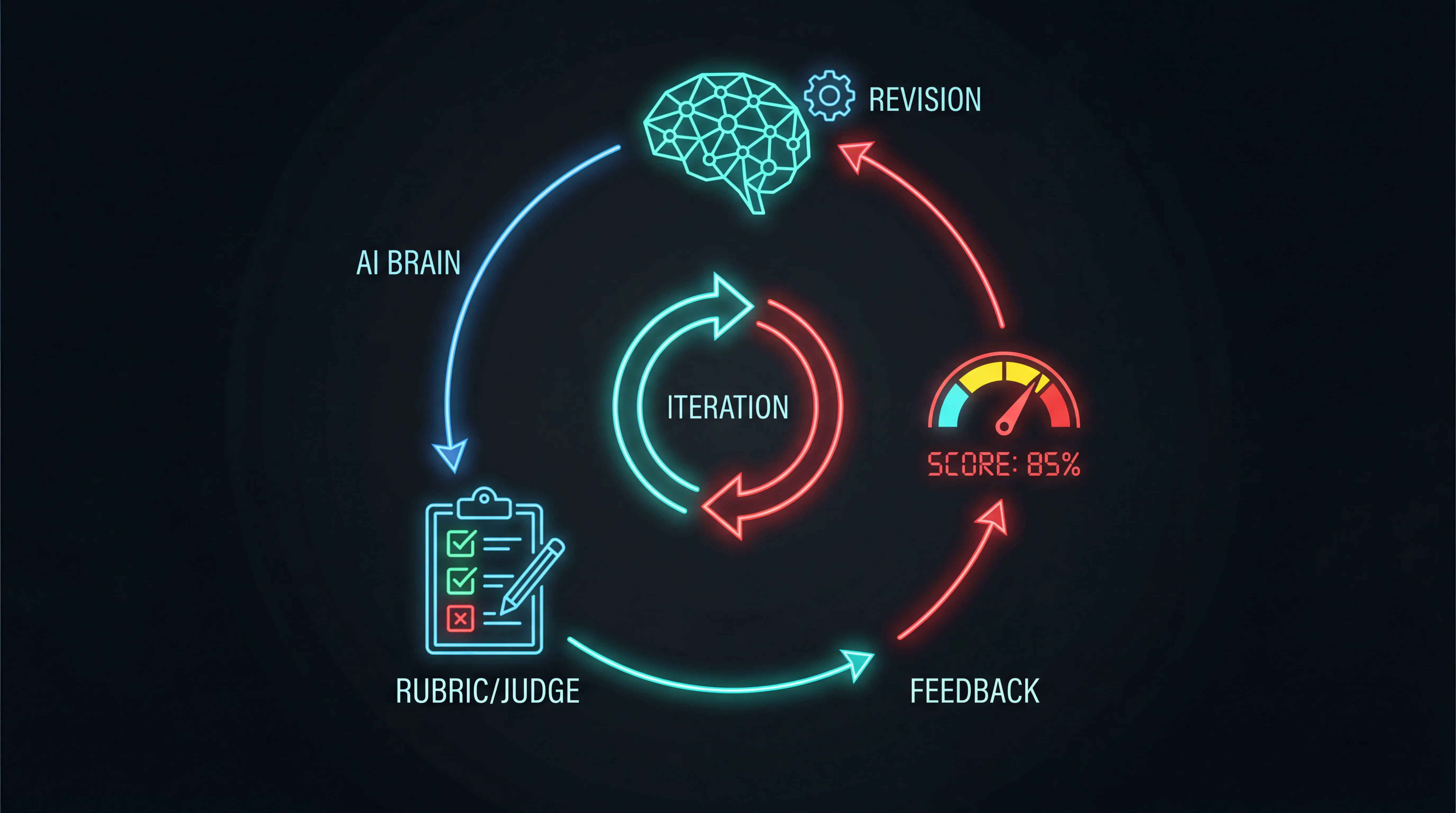 The outcome loop: agent generates, judge scores against rubric, feedback loops back for revision