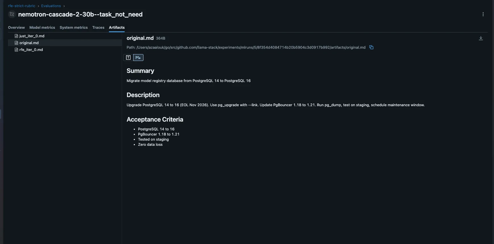 The original bad RFE: a PostgreSQL migration task with no business justification